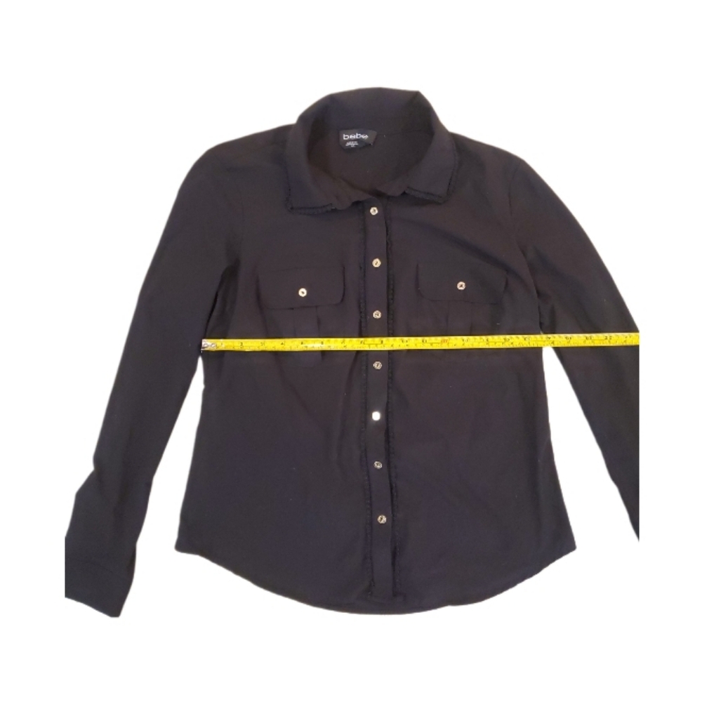 Bebe Women's Black Gold Button Ling Sleeve Blouse Medium - Picture 3 of 7